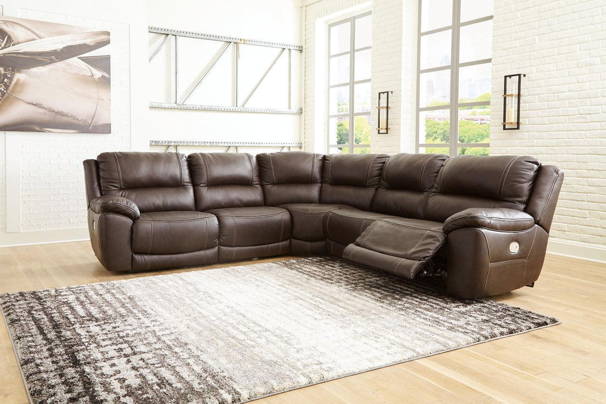 Dunleith Chocolate 5-Piece Leather Power Reclining Sectional by Ashley at Eve Furniture