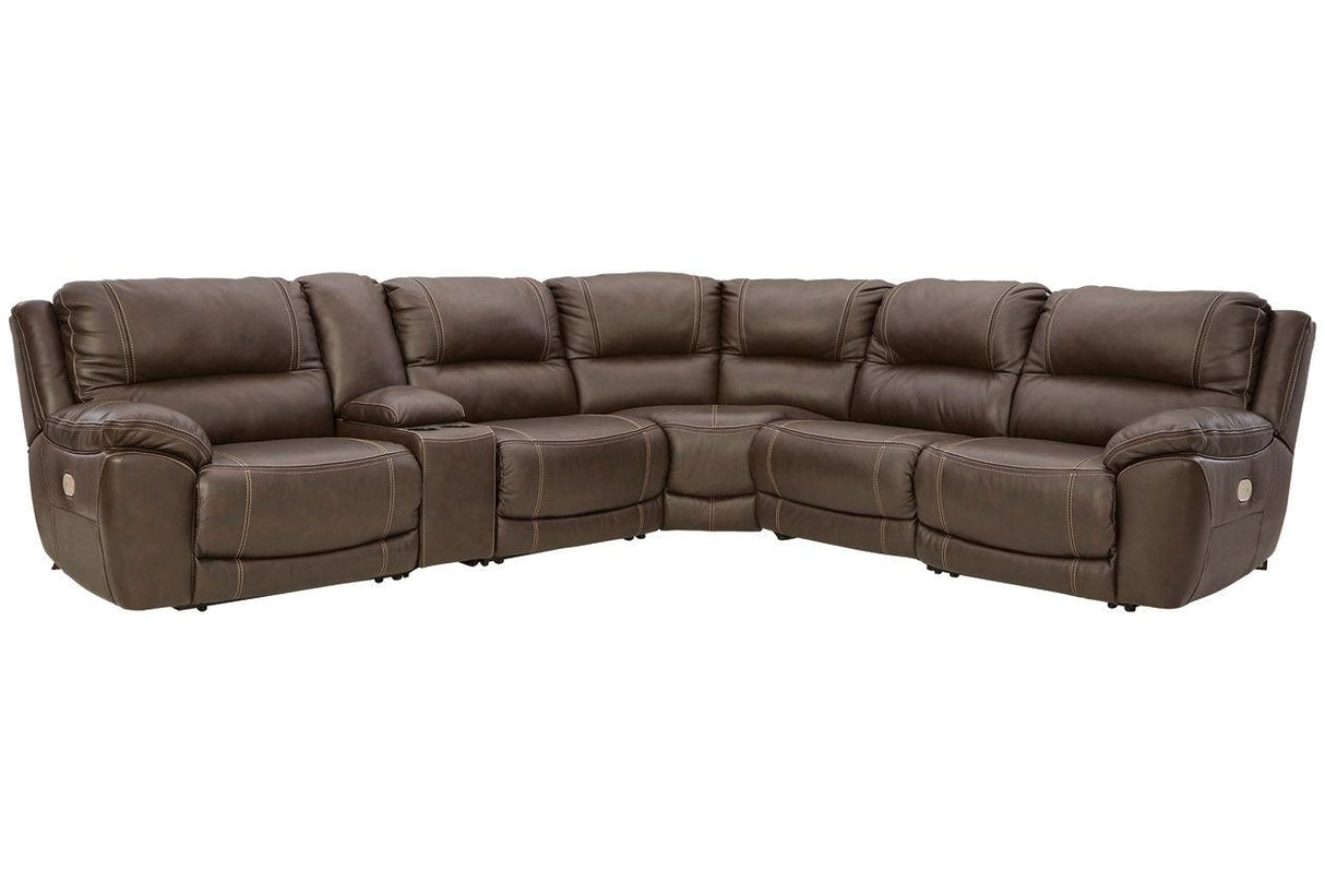 Dunleith Chocolate 6-Piece Dual Power Leather Reclining Modular Sectional by Ashley at Eve Furniture