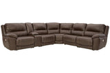 Dunleith Chocolate 6-Piece Dual Power Leather Reclining Modular Sectional by Ashley at Eve Furniture