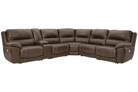 Dunleith Chocolate 6-Piece Dual Power Leather Reclining Modular Sectional by Ashley at Eve Furniture