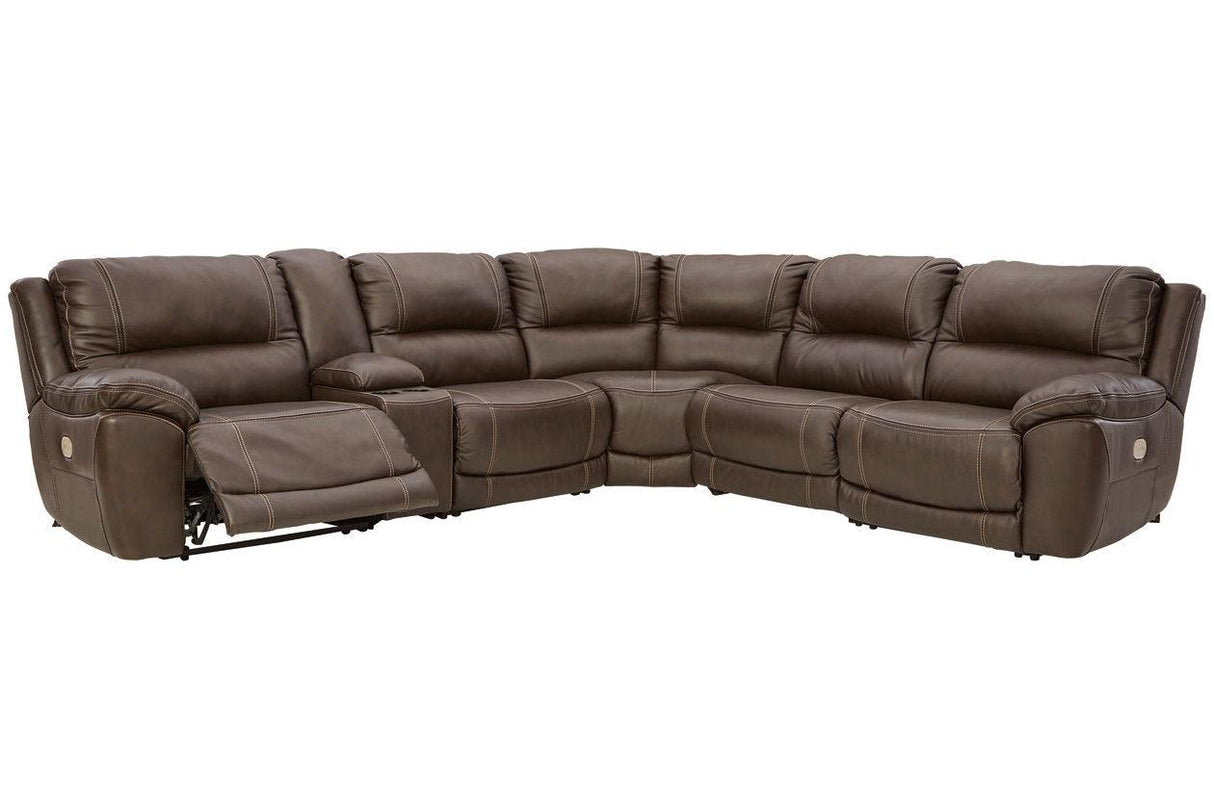 Dunleith Chocolate 6-Piece Dual Power Leather Reclining Modular Sectional by Ashley at Eve Furniture