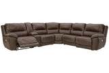 Dunleith Chocolate 6-Piece Dual Power Leather Reclining Modular Sectional by Ashley at Eve Furniture