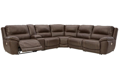 Dunleith Chocolate 6-Piece Dual Power Leather Reclining Modular Sectional by Ashley at Eve Furniture