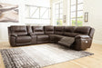 Dunleith Chocolate 6-Piece Dual Power Leather Reclining Modular Sectional by Ashley at Eve Furniture