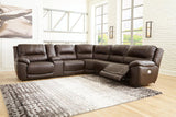 Dunleith Chocolate 6-Piece Dual Power Leather Reclining Modular Sectional by Ashley at Eve Furniture