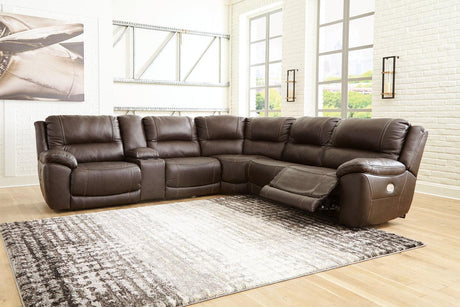 Dunleith Chocolate 6-Piece Dual Power Leather Reclining Modular Sectional by Ashley at Eve Furniture