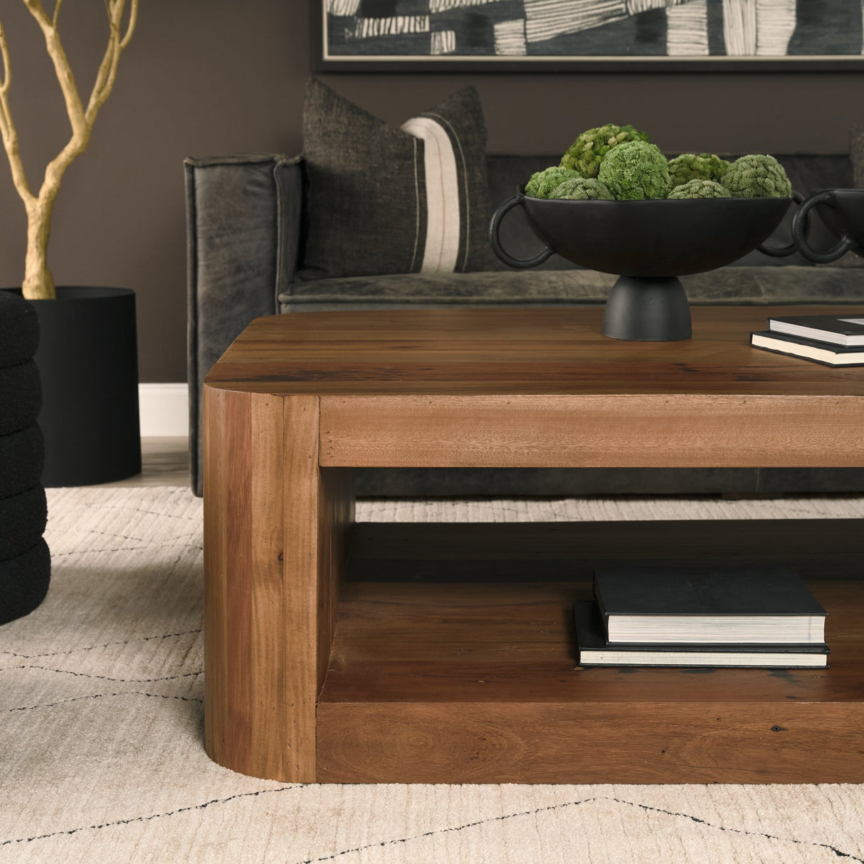 Dunmore Solid Wood Rectangular Open Shelf Coffee Table by Mercana at Eve Furniture