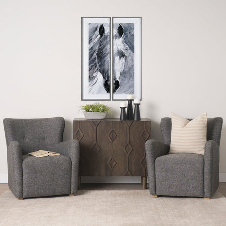 Dunstan Accent Chair Upholstered Gray Twill Fabric and Medium Brown Wood Feet by Mercana at Eve Furniture