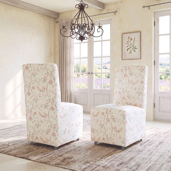 Durham Chinoiserie White/Pink Dining Chair by Furniture of America at Eve Furniture