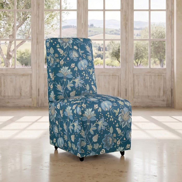 Durham Jacobean Floral Peacock Blue Dining Chair by Furniture of America at Eve Furniture