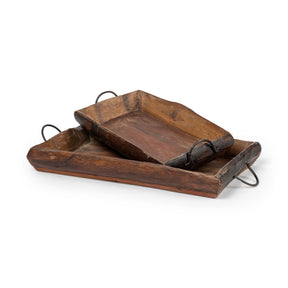 Durone (Set of 2) Brown Wooden Live Edge Serving Trays by Mercana at Eve Furniture