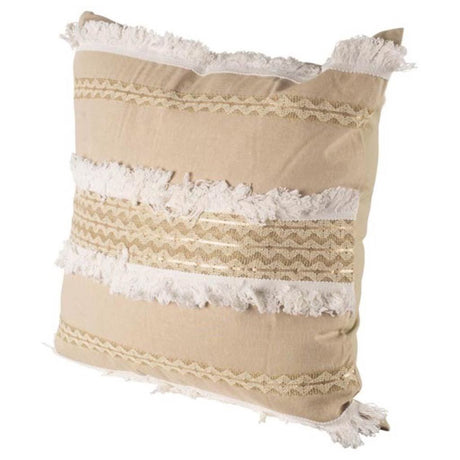 Duston III Tan and White Fringe Detail Decorative Pillow Cover by Mercana at Eve Furniture