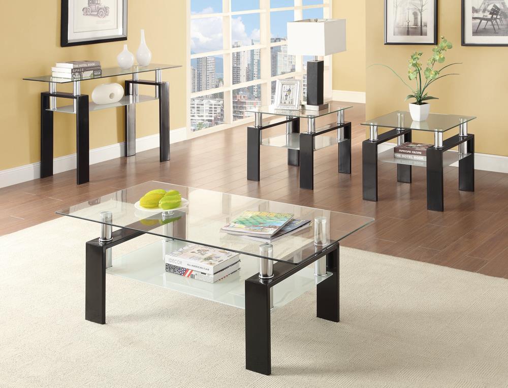Dyer Black Tempered Glass Sofa Table with Shelf by Coaster at Eve Furniture