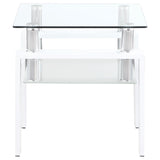 Dyer Square Glass Top End Table With Shelf White