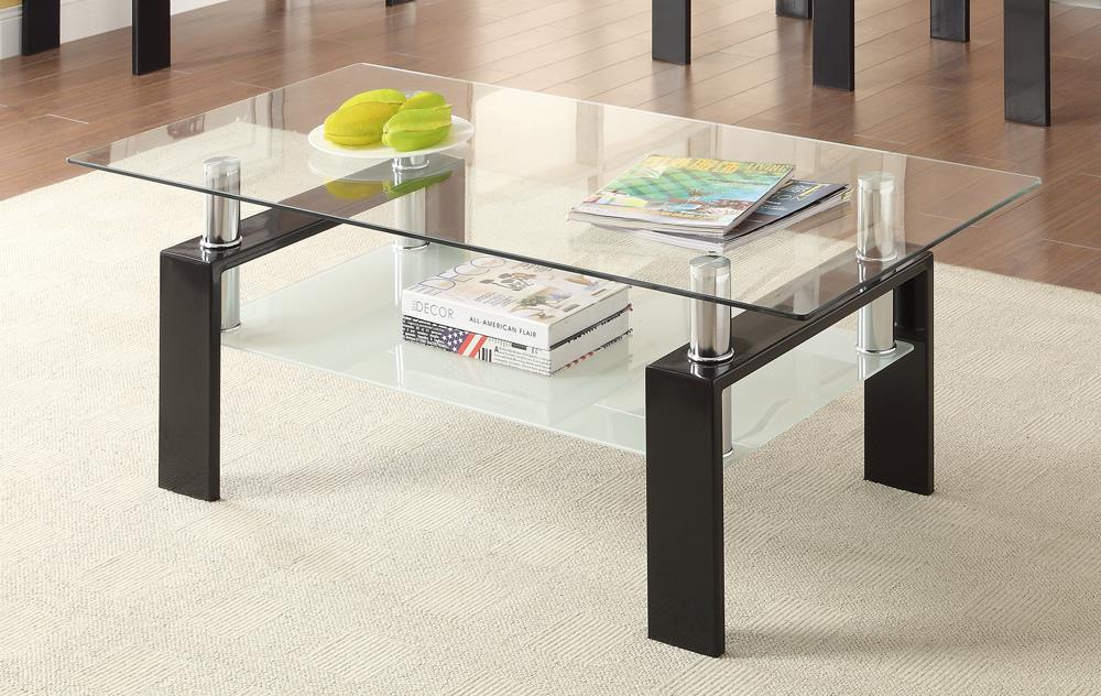 Dyer Black Tempered Glass Coffee Table with Shelf