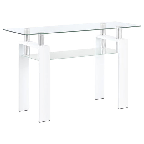Dyer White Rectangular Glass Top Sofa Table With Shelf by Coaster at Eve Furniture