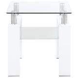 Dyer White Square Glass Top End Table With Shelf by Coaster at Eve Furniture