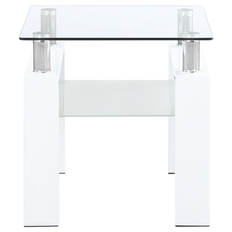 Dyer White Square Glass Top End Table With Shelf by Coaster at Eve Furniture