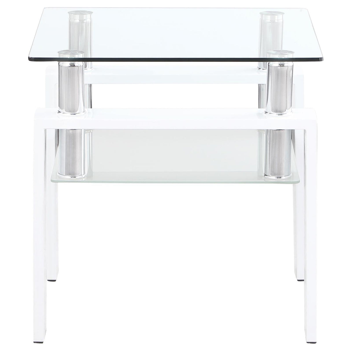 Dyer White Square Glass Top End Table With Shelf by Coaster at Eve Furniture