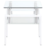 Dyer White Square Glass Top End Table With Shelf by Coaster at Eve Furniture