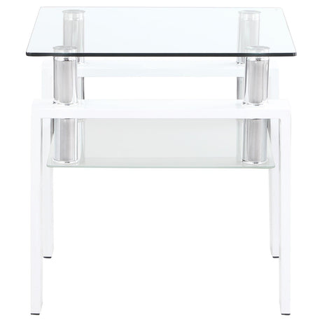 Dyer White Square Glass Top End Table With Shelf by Coaster at Eve Furniture