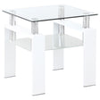 Dyer White Square Glass Top End Table With Shelf by Coaster at Eve Furniture