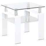 Dyer White Square Glass Top End Table With Shelf by Coaster at Eve Furniture