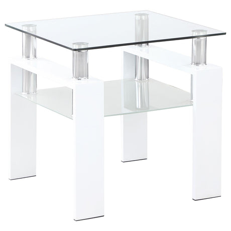 Dyer White Square Glass Top End Table With Shelf by Coaster at Eve Furniture
