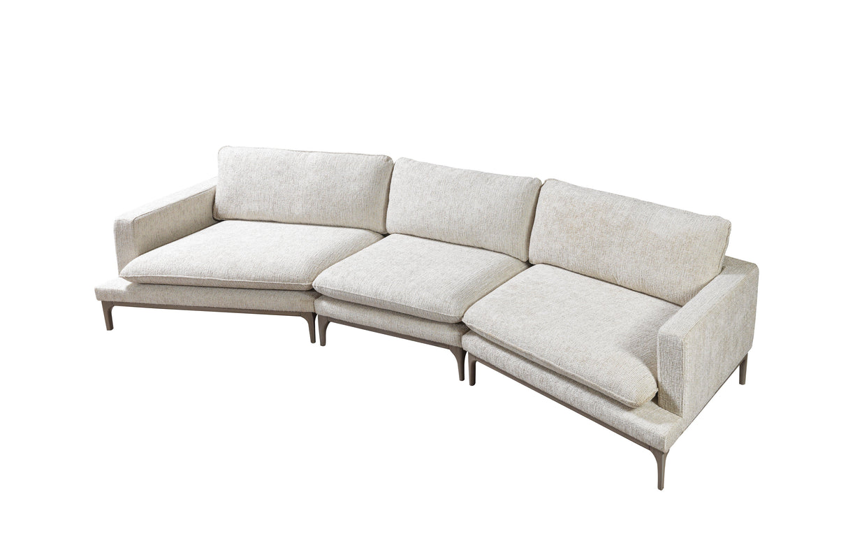 Dylan Ivory Linen 3-Piece Curved 126" Sectional with Ottoman