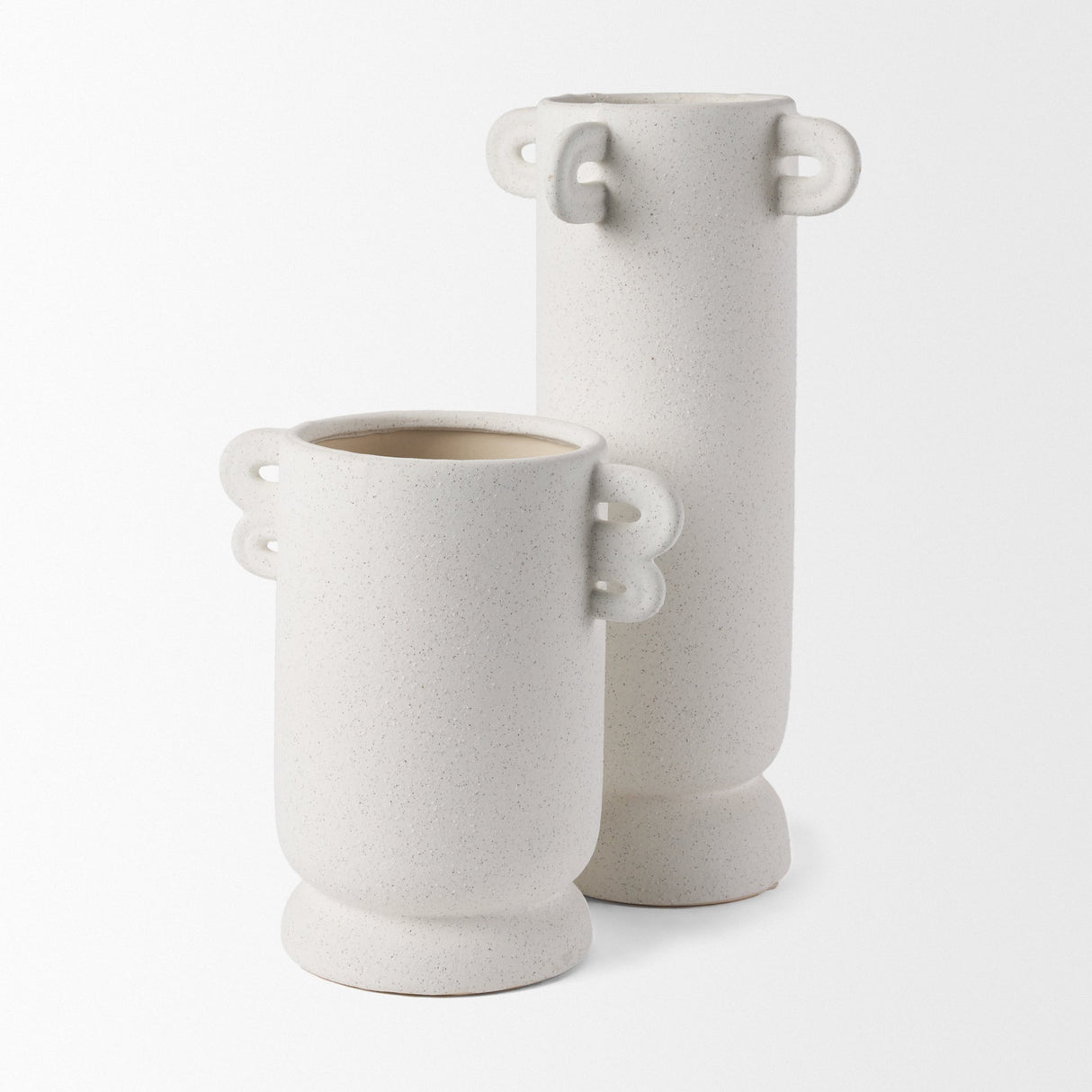 Dylan Small Textured Off White w/ Handles Ceramic Vase by Mercana at Eve Furniture