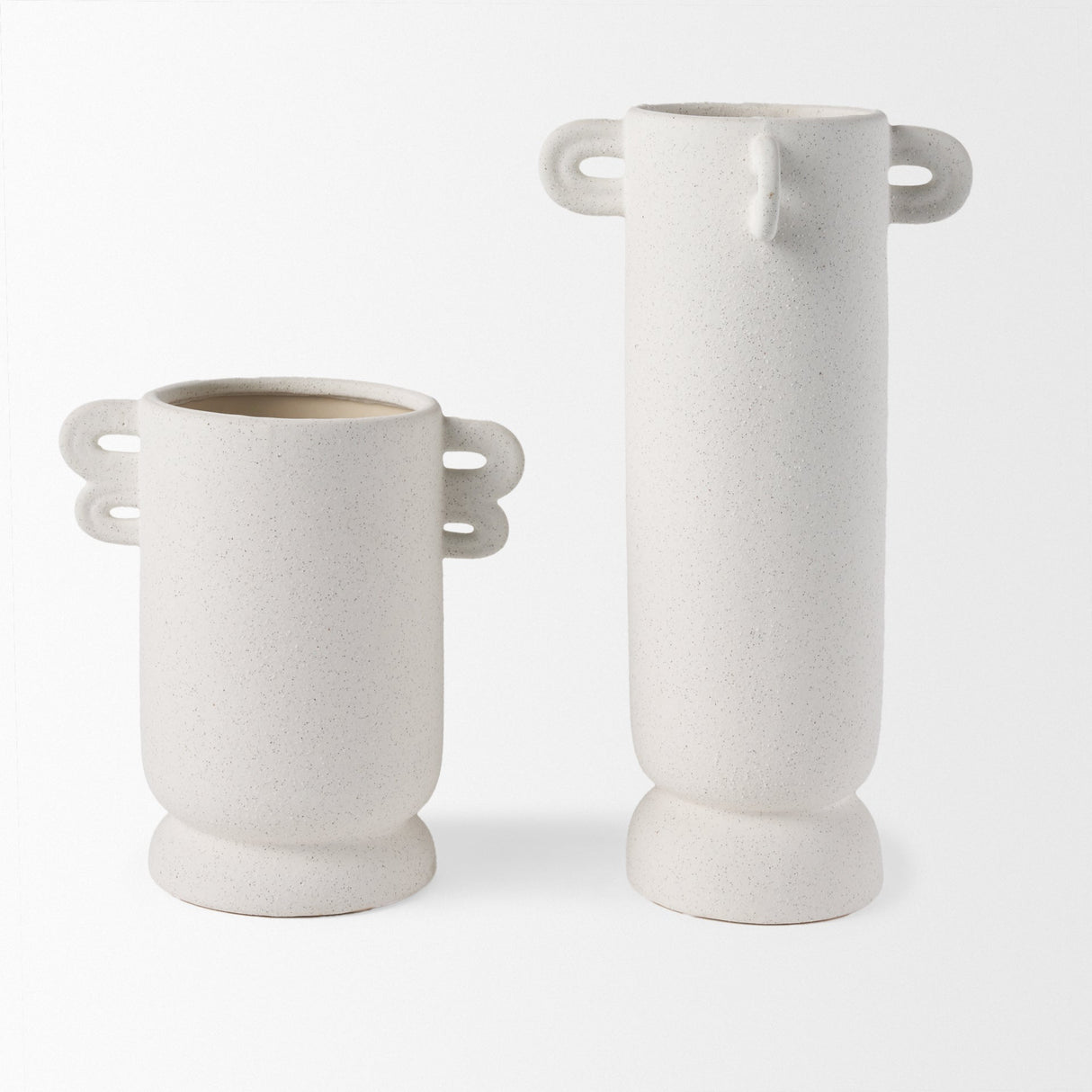 Dylan Small Textured Off White w/ Handles Ceramic Vase by Mercana at Eve Furniture