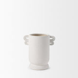 Dylan Small Textured Off White w/ Handles Ceramic Vase by Mercana at Eve Furniture