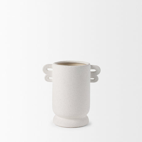 Dylan Small Textured Off White w/ Handles Ceramic Vase by Mercana at Eve Furniture