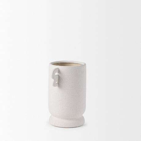 Dylan Small Textured Off White w/ Handles Ceramic Vase by Mercana at Eve Furniture