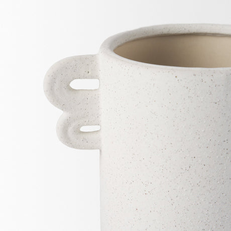Dylan Small Textured Off White w/ Handles Ceramic Vase by Mercana at Eve Furniture