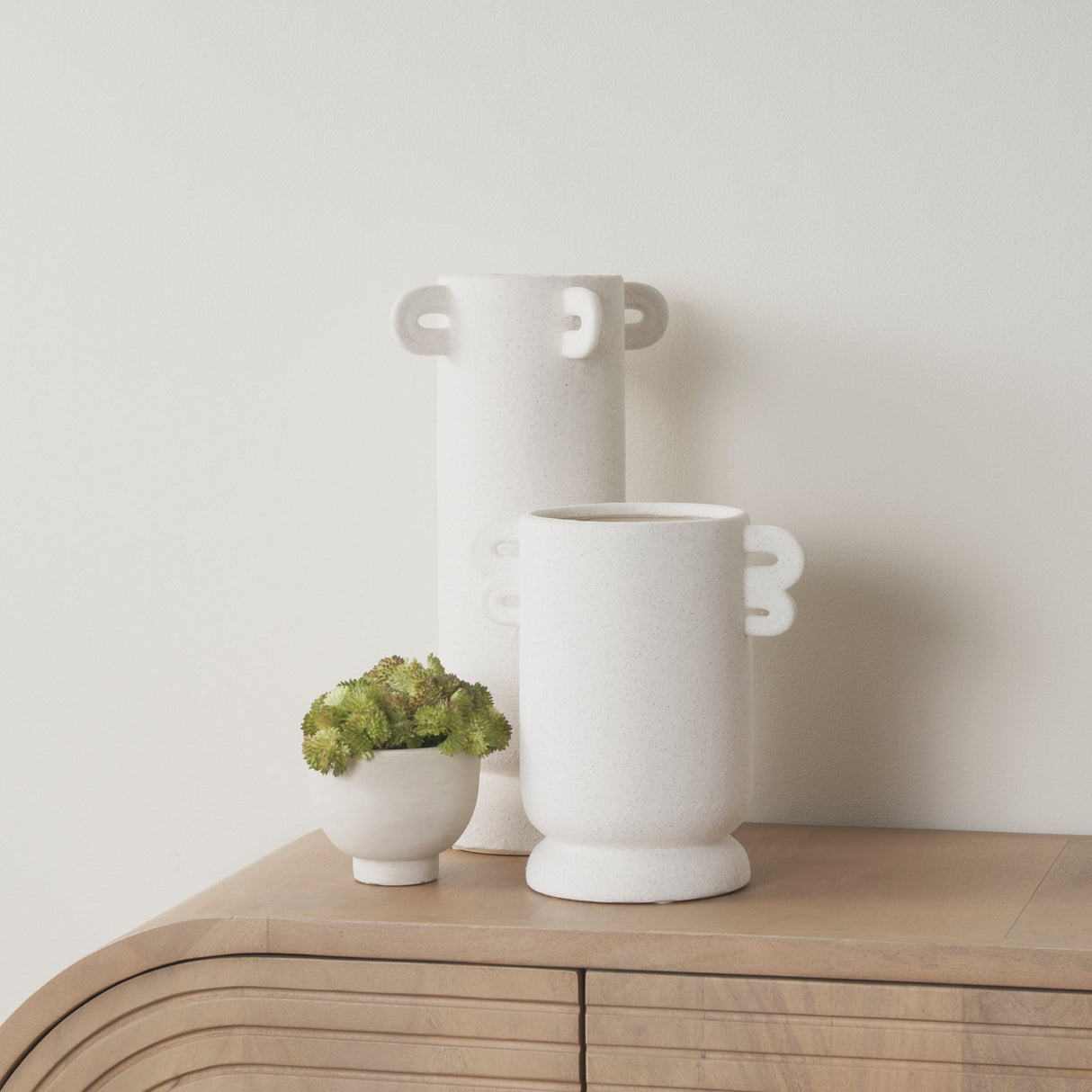 Dylan Small Textured Off White w/ Handles Ceramic Vase by Mercana at Eve Furniture