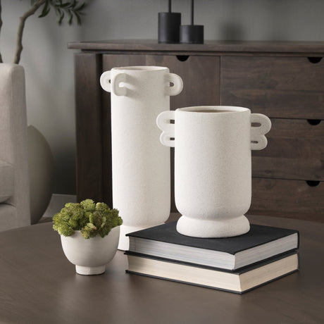 Dylan Tall Textured Off White w/ Handles Ceramic Vase by Mercana at Eve Furniture