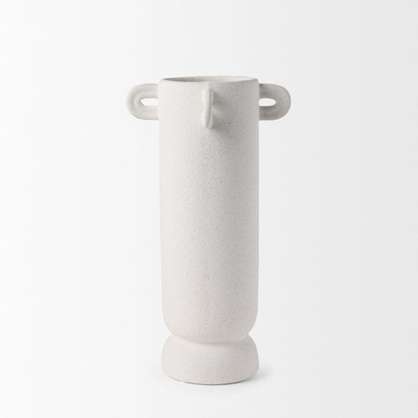 Dylan Tall Textured Off White w/ Handles Ceramic Vase by Mercana at Eve Furniture