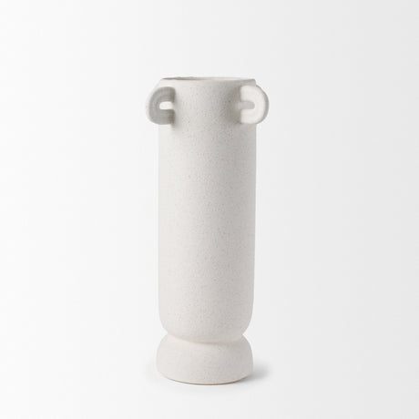 Dylan Tall Textured Off White w/ Handles Ceramic Vase by Mercana at Eve Furniture