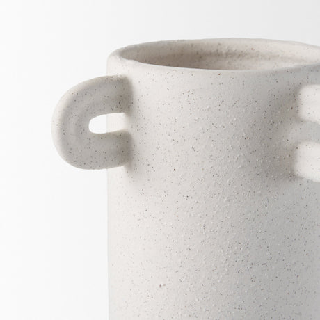 Dylan Tall Textured Off White w/ Handles Ceramic Vase by Mercana at Eve Furniture