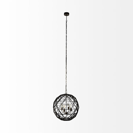 Dyson II Black Metal Triangular Orb Four Bulb Chandelier by Mercana at Eve Furniture