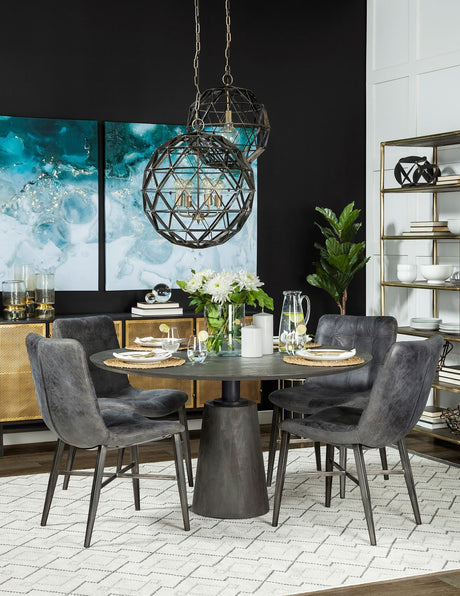 Dyson II Black Metal Triangular Orb Four Bulb Chandelier by Mercana at Eve Furniture
