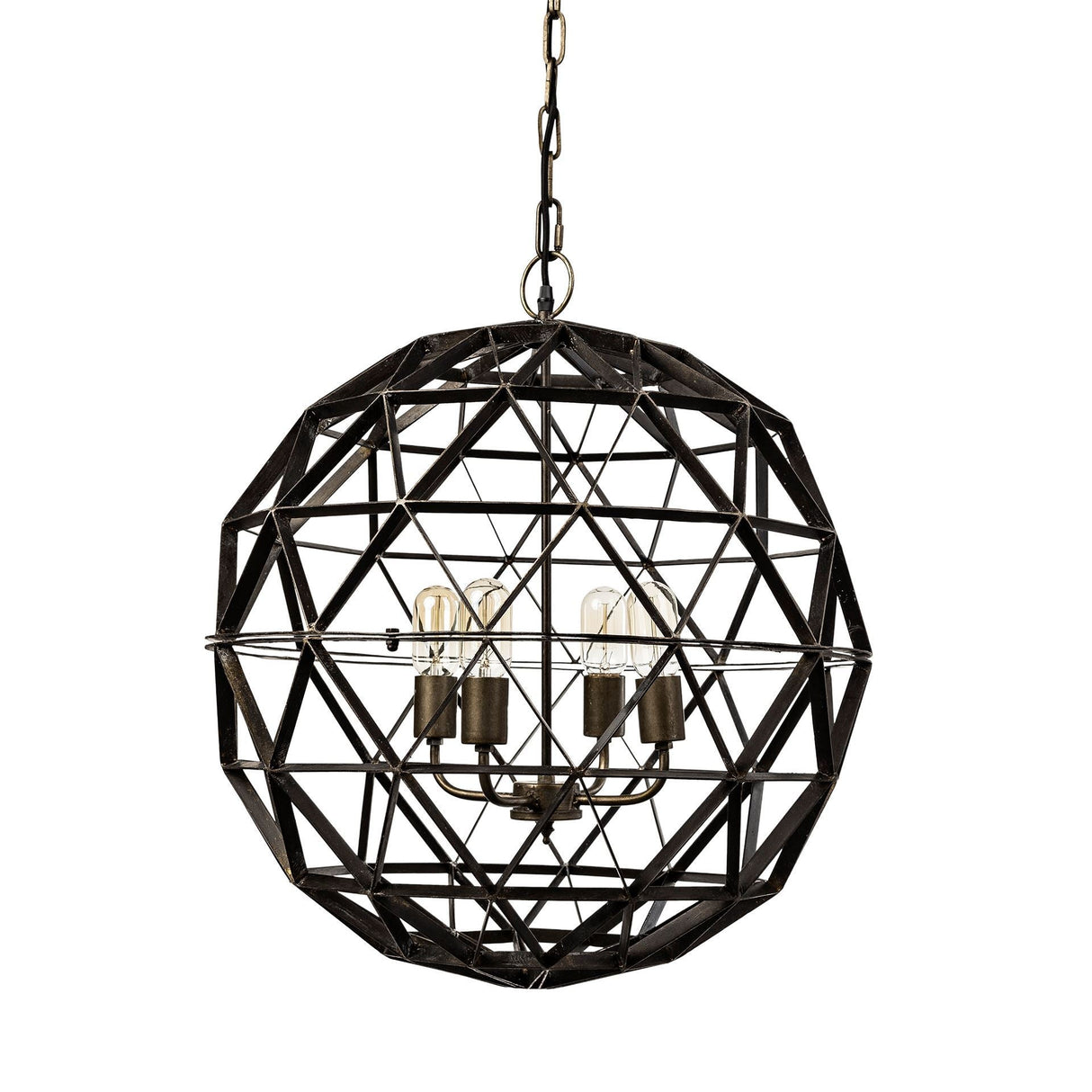 Dyson II Black Metal Triangular Orb Four Bulb Chandelier by Mercana at Eve Furniture