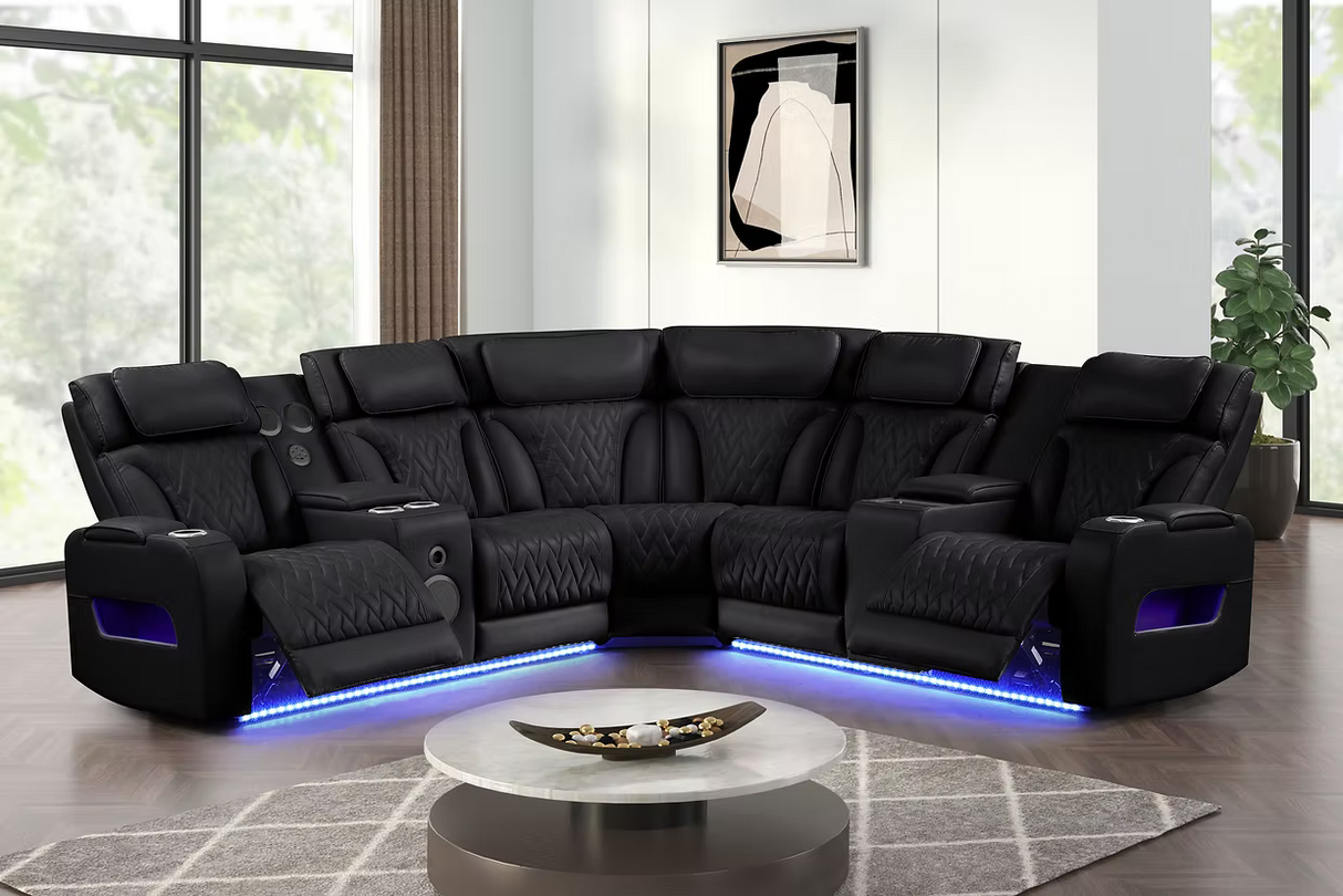 Skyline Black Power Air Leather Reclining Sectional by New Era Innovations at Eve Furniture