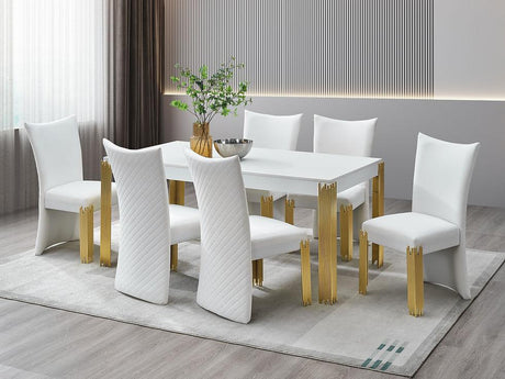 Glamor White/Gold 7-Piece Dining Room Set by New Era Innovations at Eve Furniture