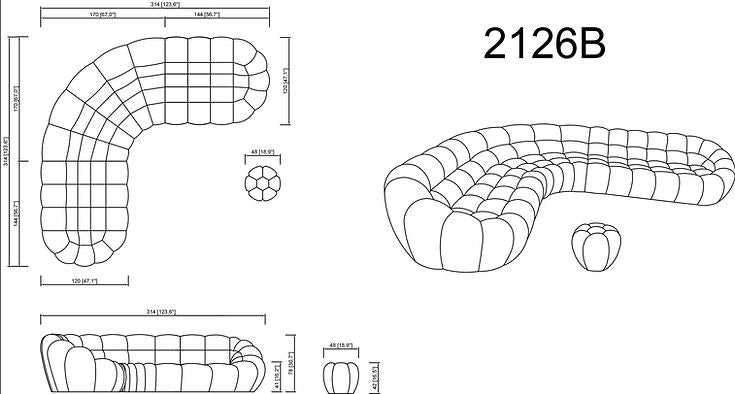 MI-2126B Bubbles Grey Sectional