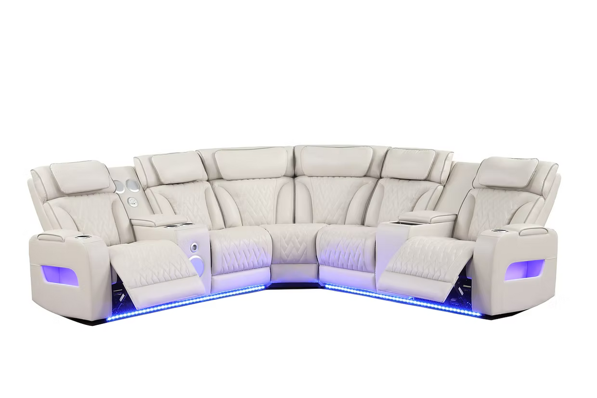 Skyline Sand Power Air Leather Reclining Sectional by New Era Innovations at Eve Furniture
