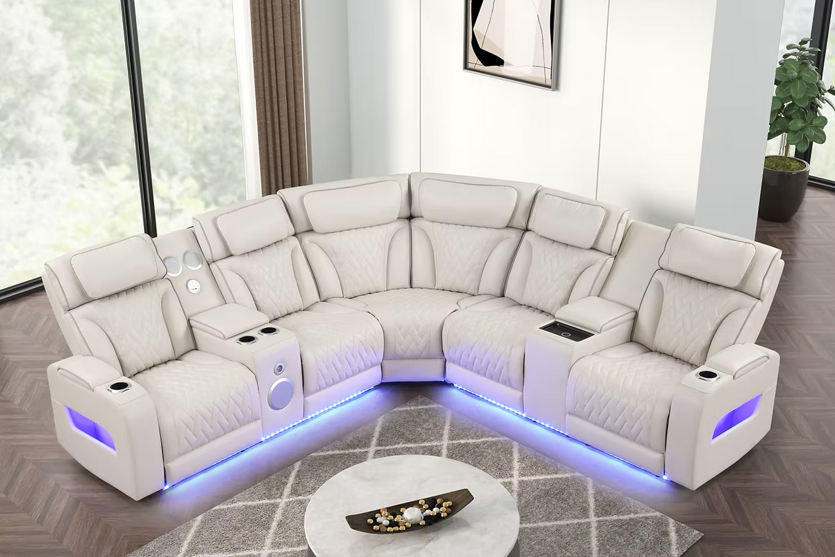 Skyline Sand Power Air Leather Reclining Sectional by New Era Innovations at Eve Furniture