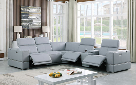Franco Light Blue 6-Piece 2 Power Reclining Sectional by New Era Innovations at Eve Furniture