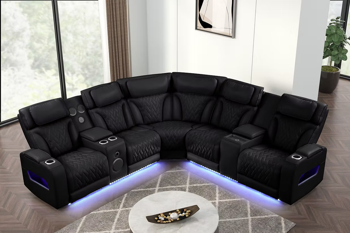 Skyline Black Power Air Leather Reclining Sectional by New Era Innovations at Eve Furniture